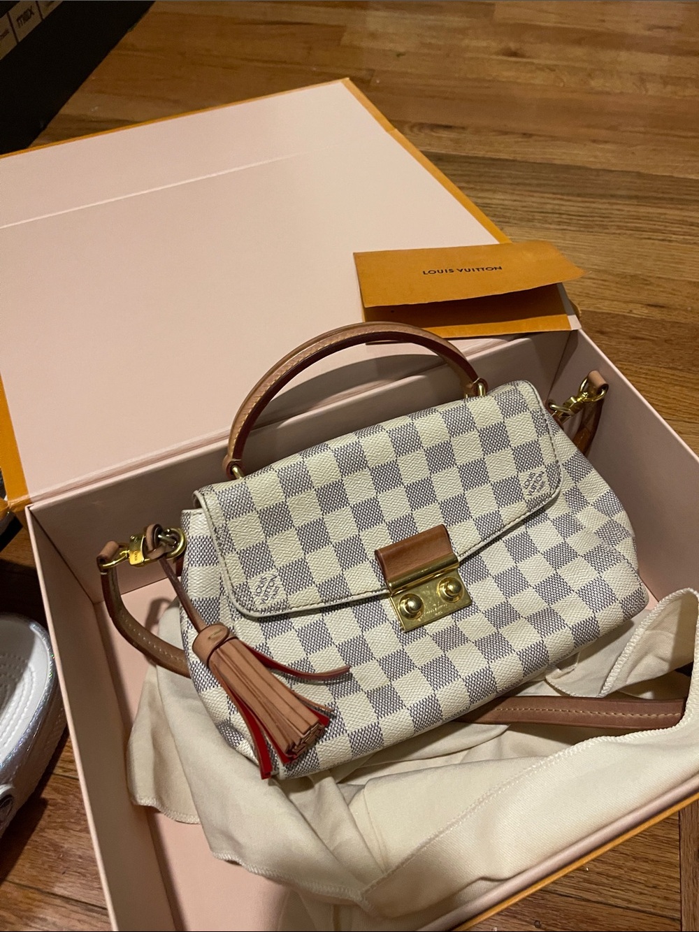 Louis Vuitton Damier Azur Canvas Small Top Handle Satchel with Tan Trim